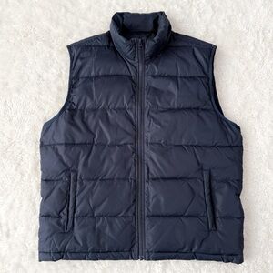 J. Crew Men Navy Blue Nylon Quilt Zip-Up Vest LARGE Preppy Classic Outdoor